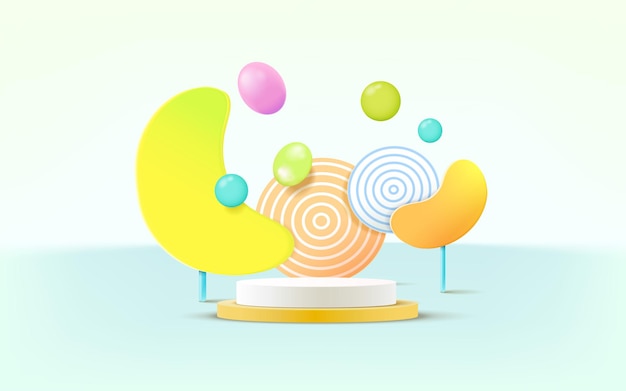 3d rendering of podium and abstract geometric with empty space for kids or baby product.
