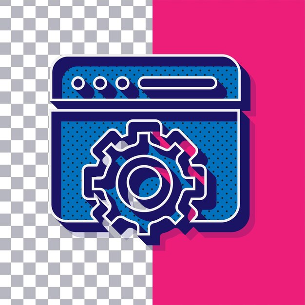 3D Retro Playful Blue Dot Web Development Icon on Adjustable Pink Background