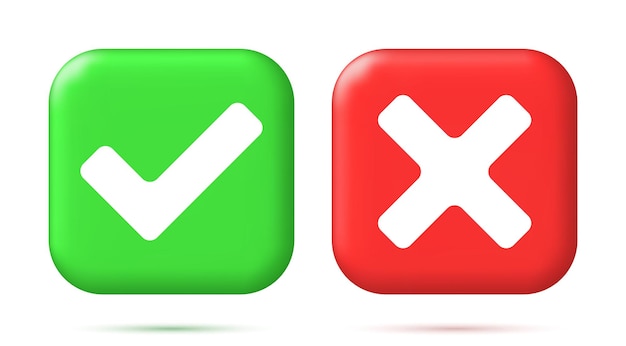 3D Right and Wrong Button in Square Shape