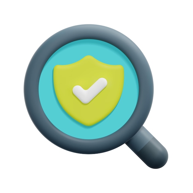 3d search with security shield icon vector Isolated on white background 3d cyber security data protection and internet security concept Cartoon minimal style 3d icon vector render illustration