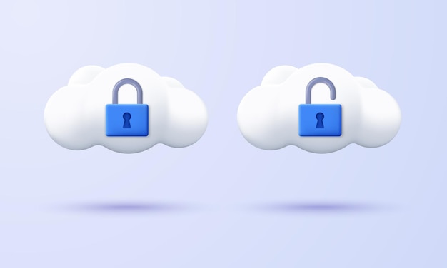 3d secure cloud server icon cloud server with a padlock on the shield lock and unlock 3d design of data center and data protection 3d concept of cybersecurity technology vector illustration