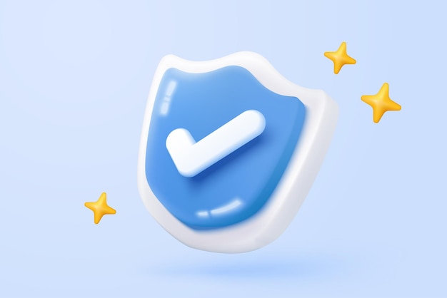 3d shield protection icon with check for online payment on white background concept user account for 3d security with payment protection on isolated vector render background