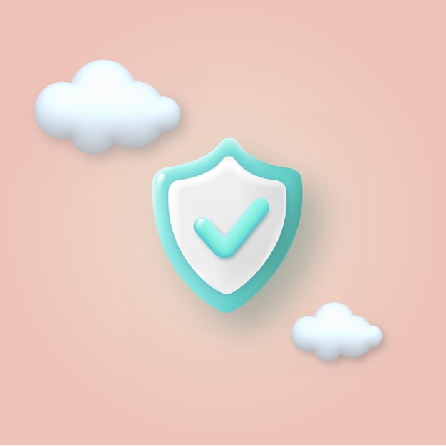 3d shield protection icon with check vector