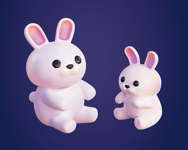 3D Sitting white rabbits