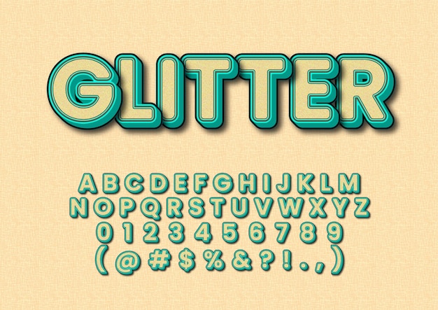 3D Soft Glitter Texture Alphabets Numbers Set