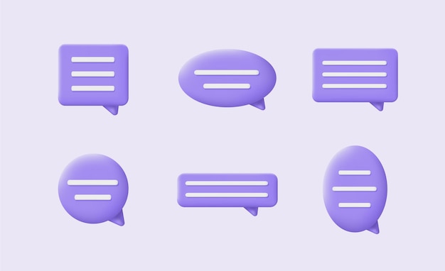3d speech bubble icon Set of chatting box on purple background Modern vector illustration