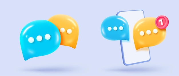3d speech bubbles with notice symbol signs icon on social media chat dialogue bubble or user reply sign for important feedback in reminder 3d speech announce icon vector render illustration