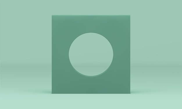 3d squared block with circle hole vertical geometric wall green decor element realistic vector