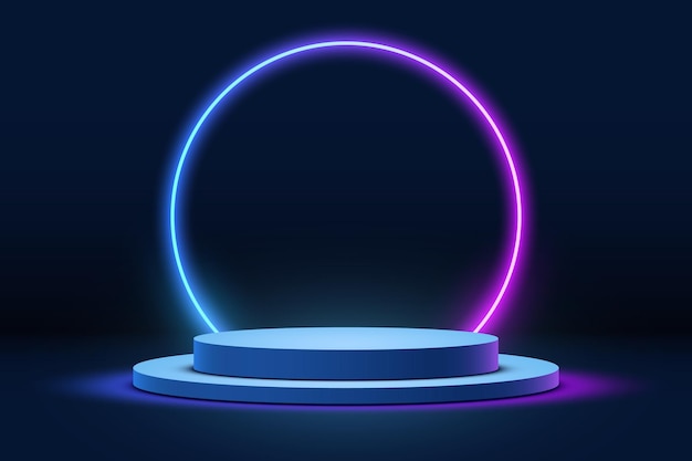 3d stage podium scene with neon light background. product display, stage backdrop or presentation