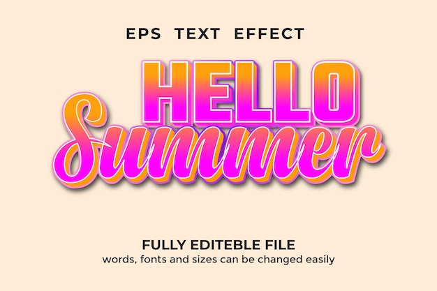 3d style Hello summer editable text effect