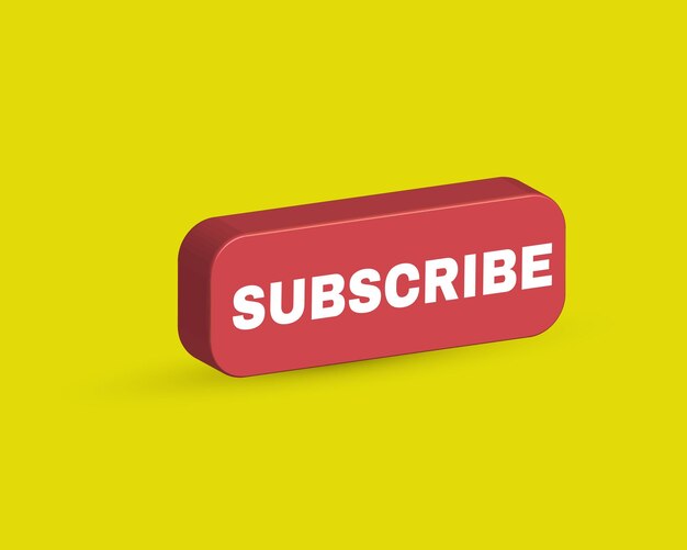 3d subscribe button cursor isolated channel blog on yellow background