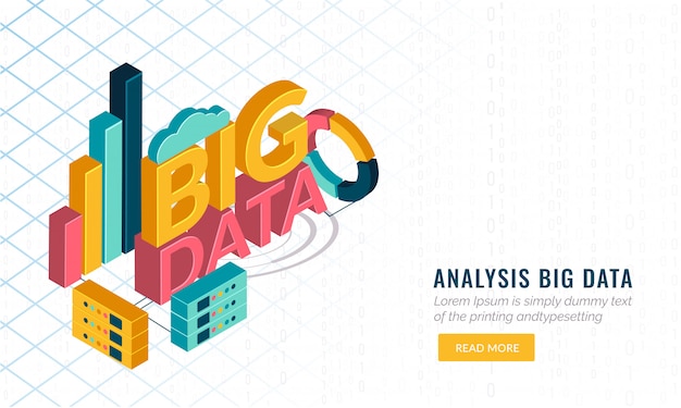 3d text big data with infographic elements and web server.
