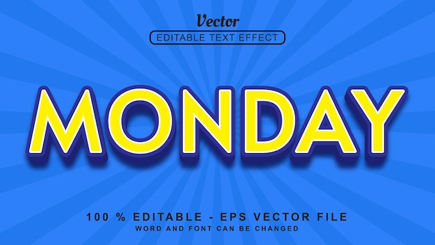 3d text effect editable 3d text effect yellow monday modern style isolated on blue background