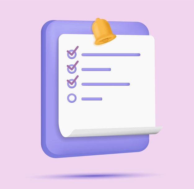 3d todo list Document Todo list with a bell Notification concept