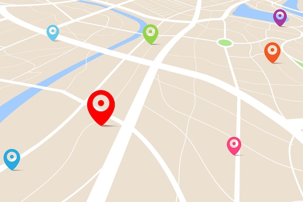 3D top view of a map with destination location point