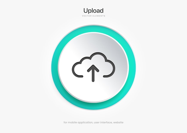 3D uppladdningsknapp ikon. Uppladdningsikon. Uppåtpil botten sida symbol. Klicka här-knapp för UI UX