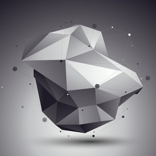3d vector abstract design template, polygonal complicated contrast figure with lines mesh placed over dark background.