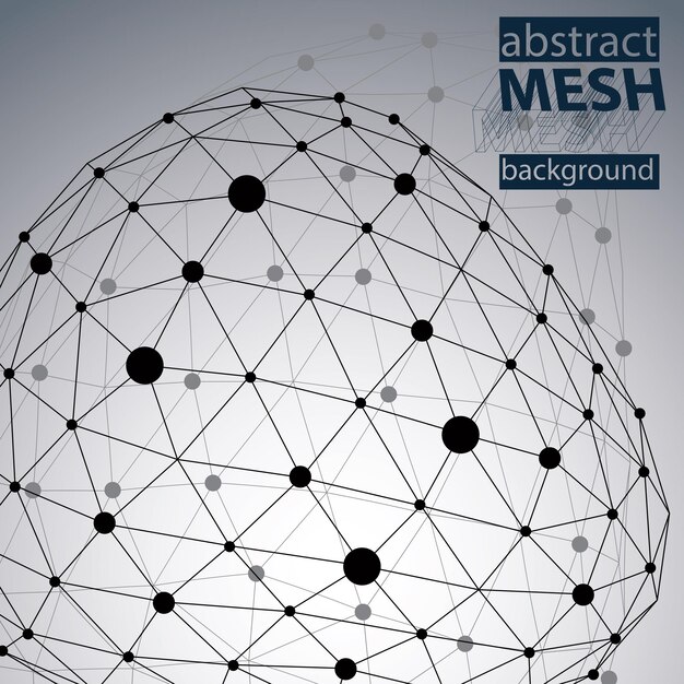 3D vector abstract technology illustration perspective geometric unusual background with asymmetric wireframe object