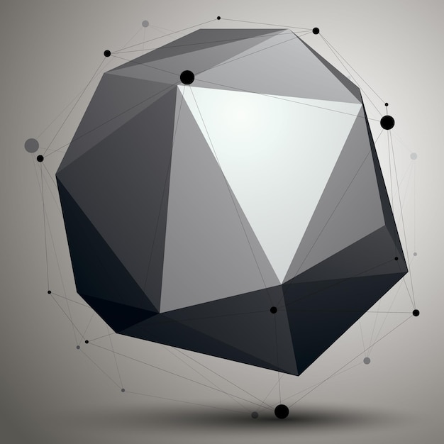 3D vector abstract technology illustration, perspective geometric unusual object with wireframe. Origami shape.