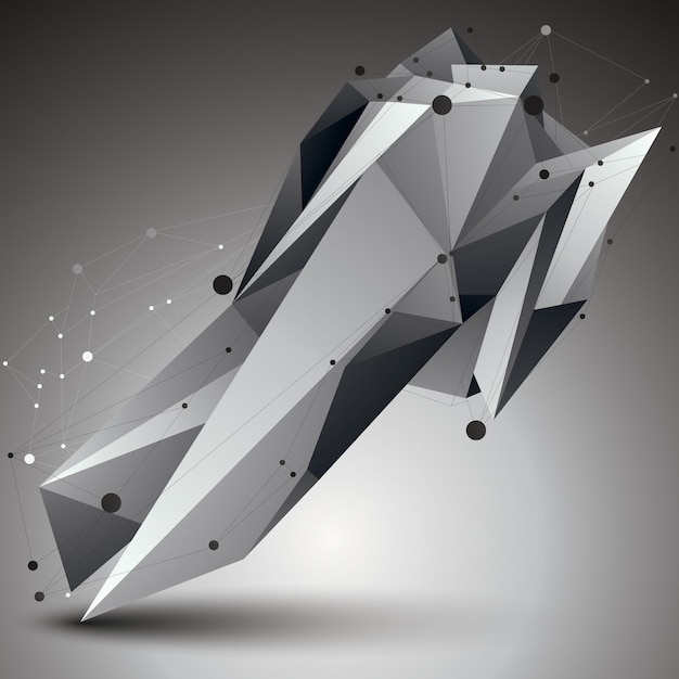 3d vector abstract technology illustration, perspective geometric unusual object with wireframe. origami shape.
