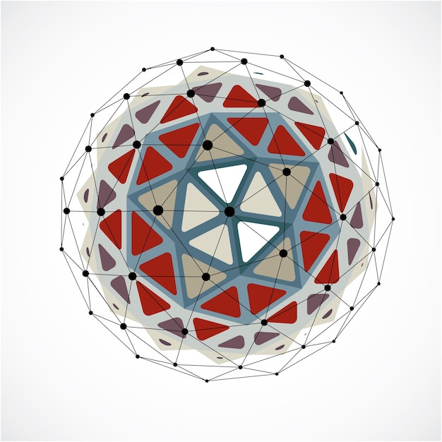 3d vector digital wireframe spherical object made using triangular facets. Geometric polygonal structure created with lines mesh. Low poly shape, colorful lattice form for use in web design.
