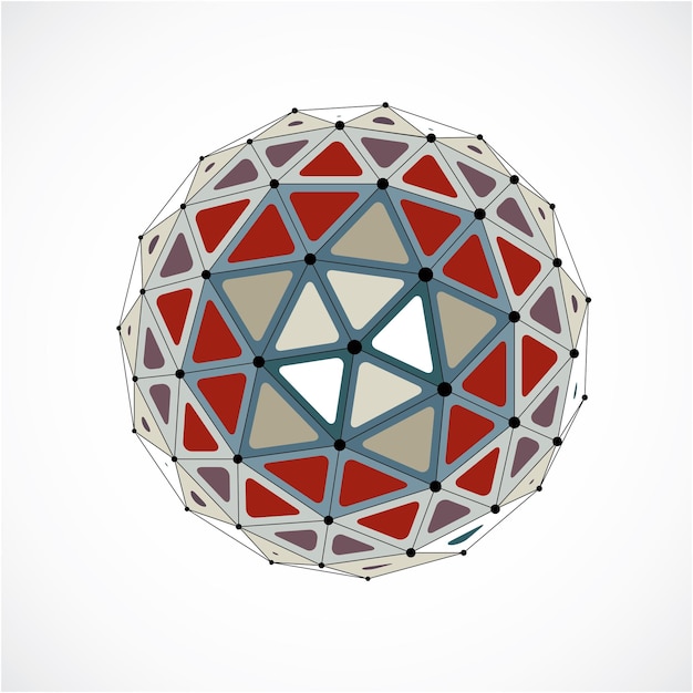 3d vector digital wireframe spherical object made using triangular facets. Geometric polygonal structure created with lines mesh. Low poly shape, colorful lattice form for use in web design.