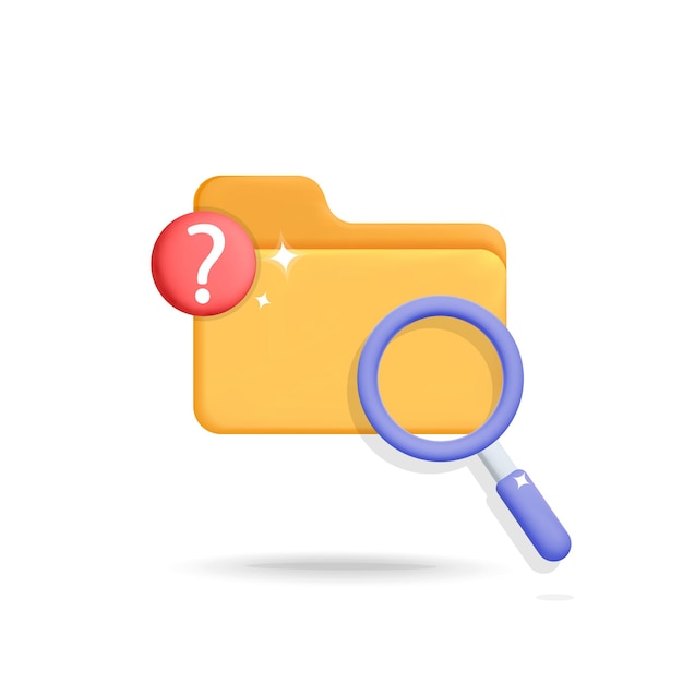 3d vector file information search symbol yellow folder glass magnifying icon design illustration