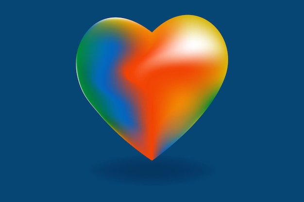 3D vector form of heart in rainbow heat map colors gradient on blue background