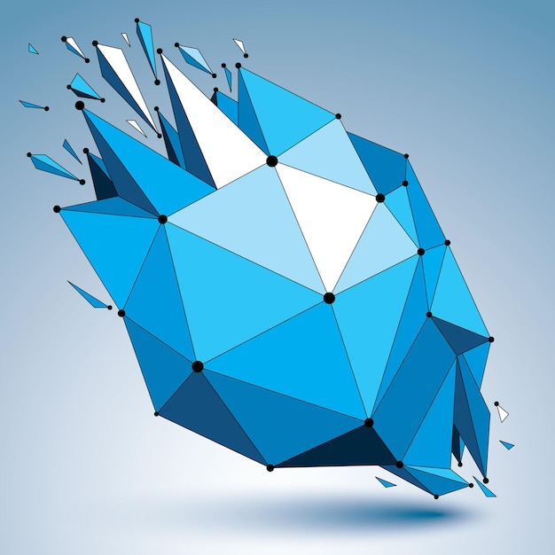 3d vector low poly deformed object with connected black and white lines and dots, colorful geometric wireframe shape with fractures. Asymmetric perspective shattered form.