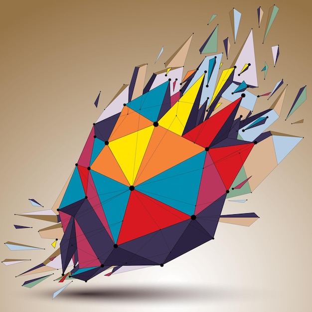 3d vector low poly object with connected lines and dots, colorful geometric wireframe shape with refractions. asymmetric perspective shattered form.