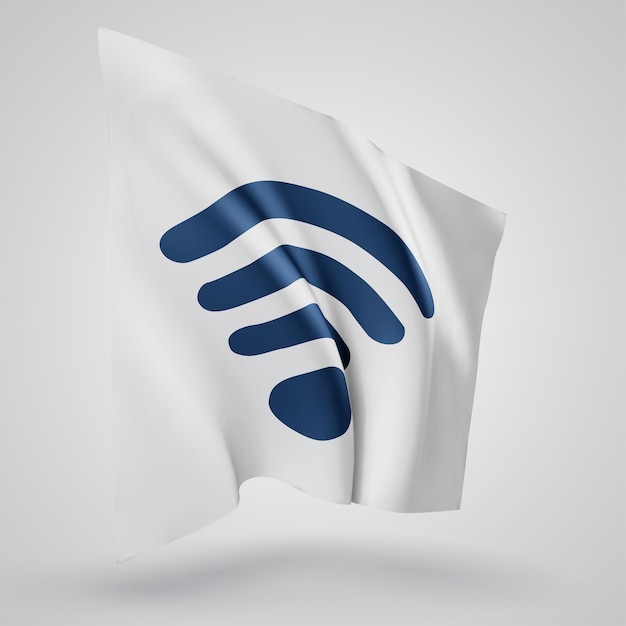 3d vector mesh flag of wi-fi wave on a white background with waves in the wind.