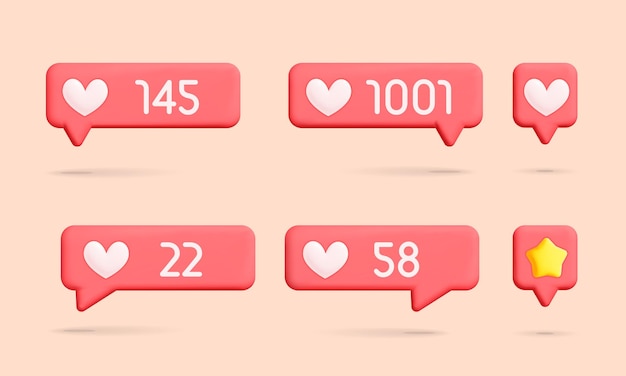 3d vector social media like and follow bubble icon design