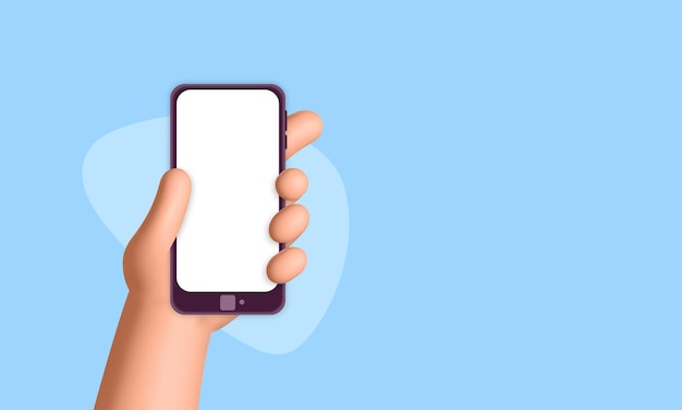3d vector web page template man holds smartphone with white screen design