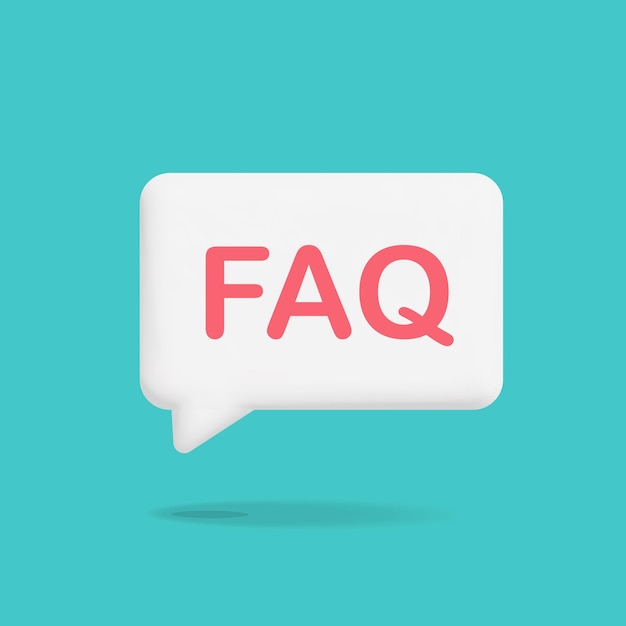 3d vector white rectangle chat bubble bow with faq question information sign symbol design