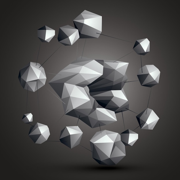 3D vektor abstrakt teknik illustration, perspektiv geometriskt ovanligt objekt. Origami gråskala tredimensionella former.