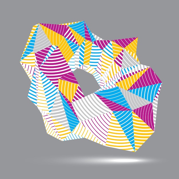 3D vektör soyut teknoloji illüstrasyonu, geometrik alışılmadık çizgili nesne. Origami parlak üç boyutlu şekil.