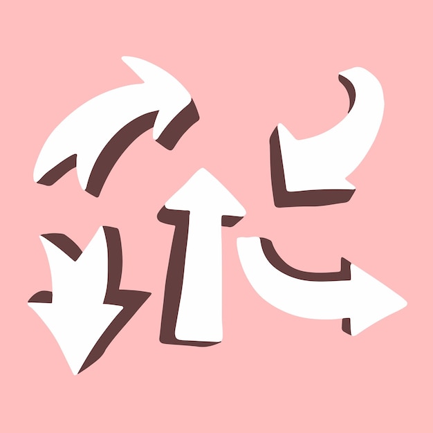 3D White Arrows Set Collection Icon Symbol on Pink Background Flat Vector Illustration