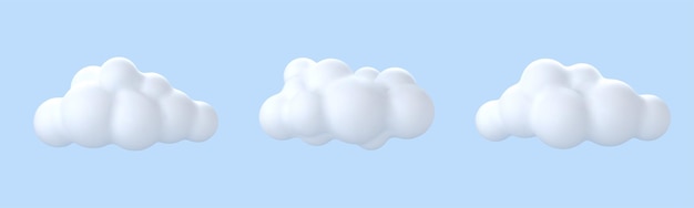 3d white clouds isolated on blue background round cartoon cloud icons vector 3d illustration