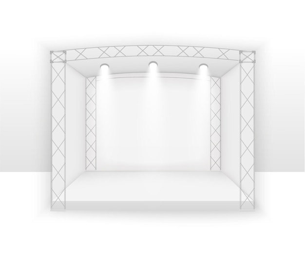 3D White stage, Podium concert scene, Performance show entertainment, Backdrop with led screen, spotlights.