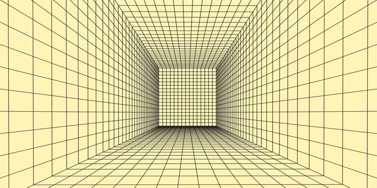 Vektor 3d wireframe room on yellow background abstract perspective grid vector illustration