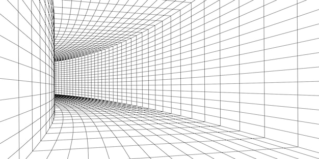 3D-wireframe rum hvidt på blå baggrund Abstrakt perspektiv gitter Vektor illustration