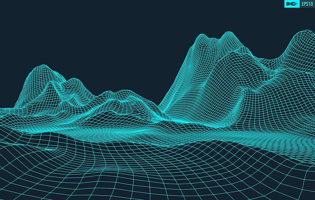 3D Wireframe Terrain Wide Angle EPS10 Vector