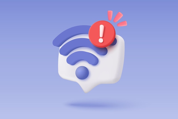 3d wireless connect and sharing network on internet with alert notice Hotspot access point for false problem fail to connect Broadcasting area with WiFi 3d signal vector icon render illustration
