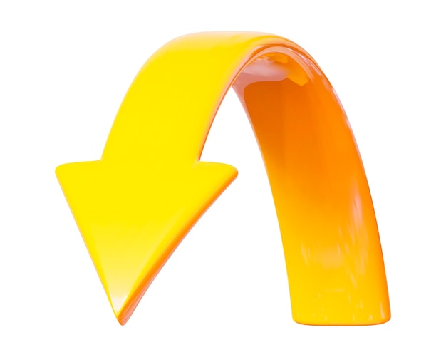3D yellow arrow in plastic cartoon style on isolated background Infographic or business concept