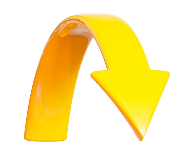 3D yellow arrow in plastic cartoon style on isolated background Infographic Vector illustration