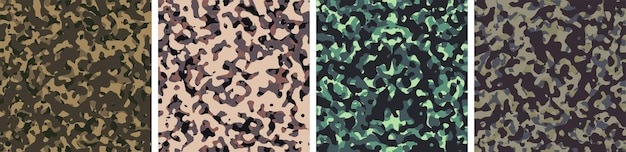 4 Camouflage Bakgrund Set Mönsterdesign Vektor Illustration Armé Bakgrund