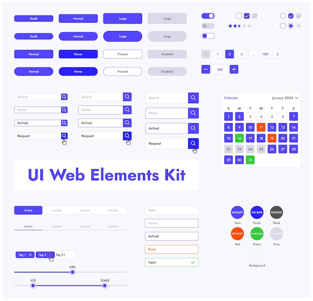 4 elements with icons and content is shown