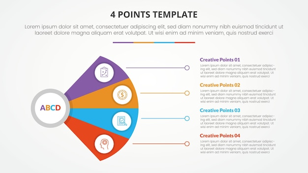 4 points stage list template infographic concept for slide presentation with fan propeller shape with line connection with flat style