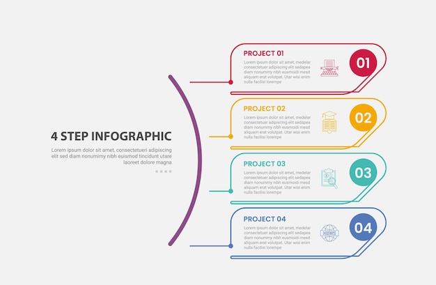 4 points template infographic outline style with 4 point step template with creative round vertical stack for slide presentation