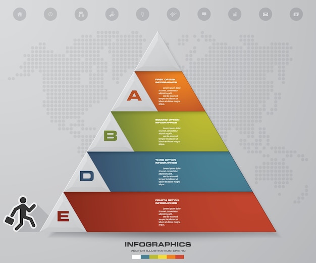 4-trins pyramide med ledig plads til datapræsentation.